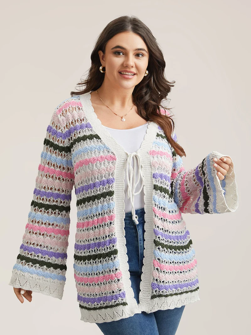 Cut-Out Multi-Color Lace Trim Cardigan