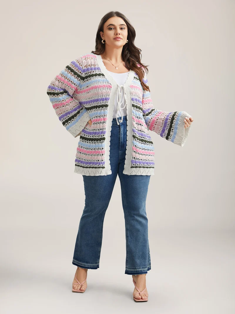 Cut-Out Multi-Color Lace Trim Cardigan