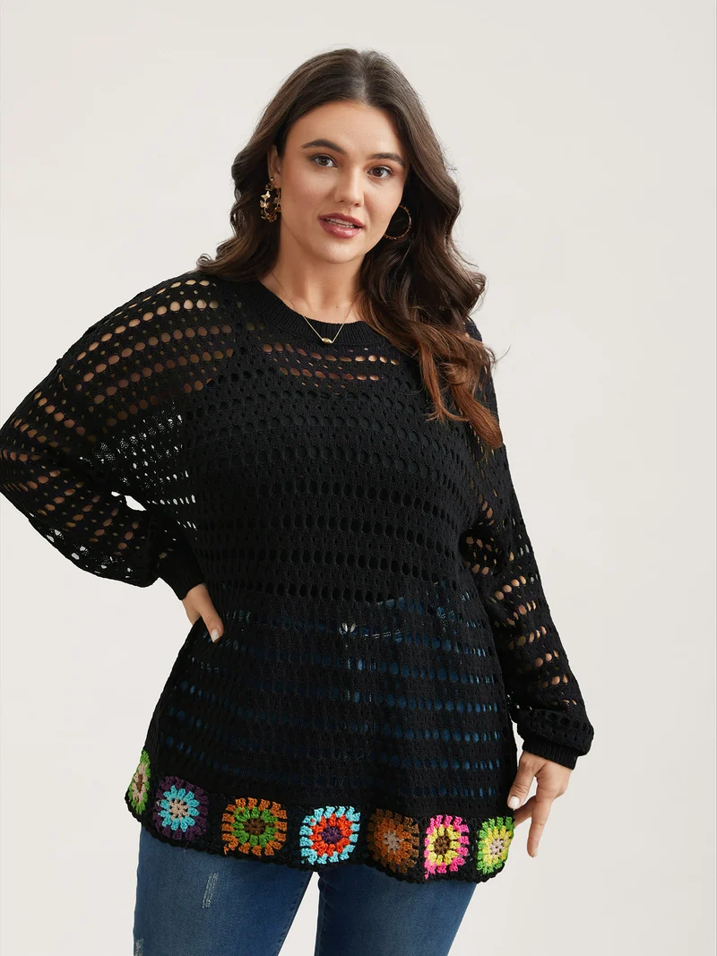 Hand Crochet Floral Cut-Out Pullover
