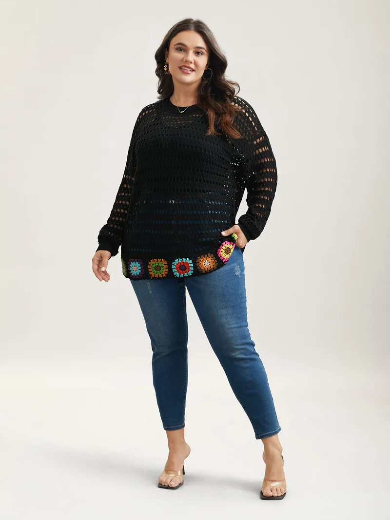 Hand Crochet Floral Cut-Out Pullover
