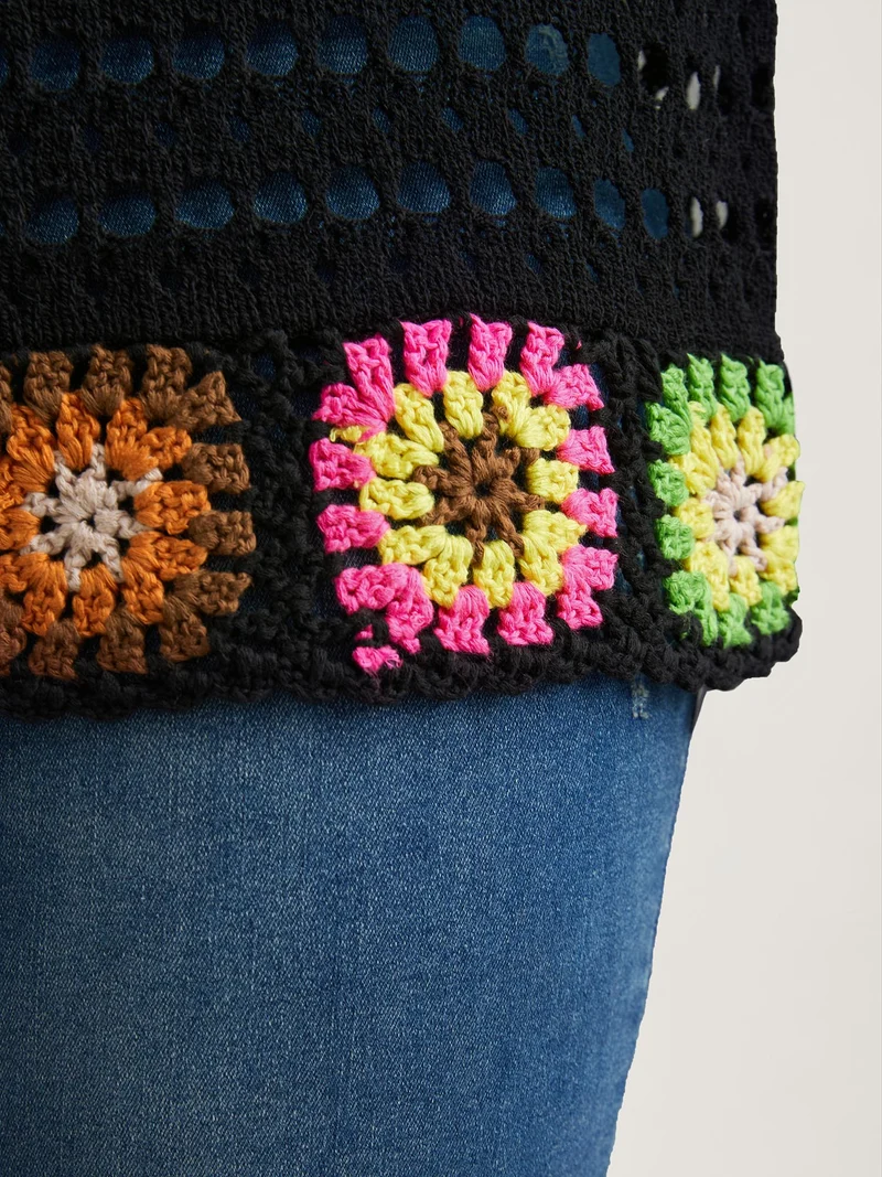 Hand Crochet Floral Cut-Out Pullover