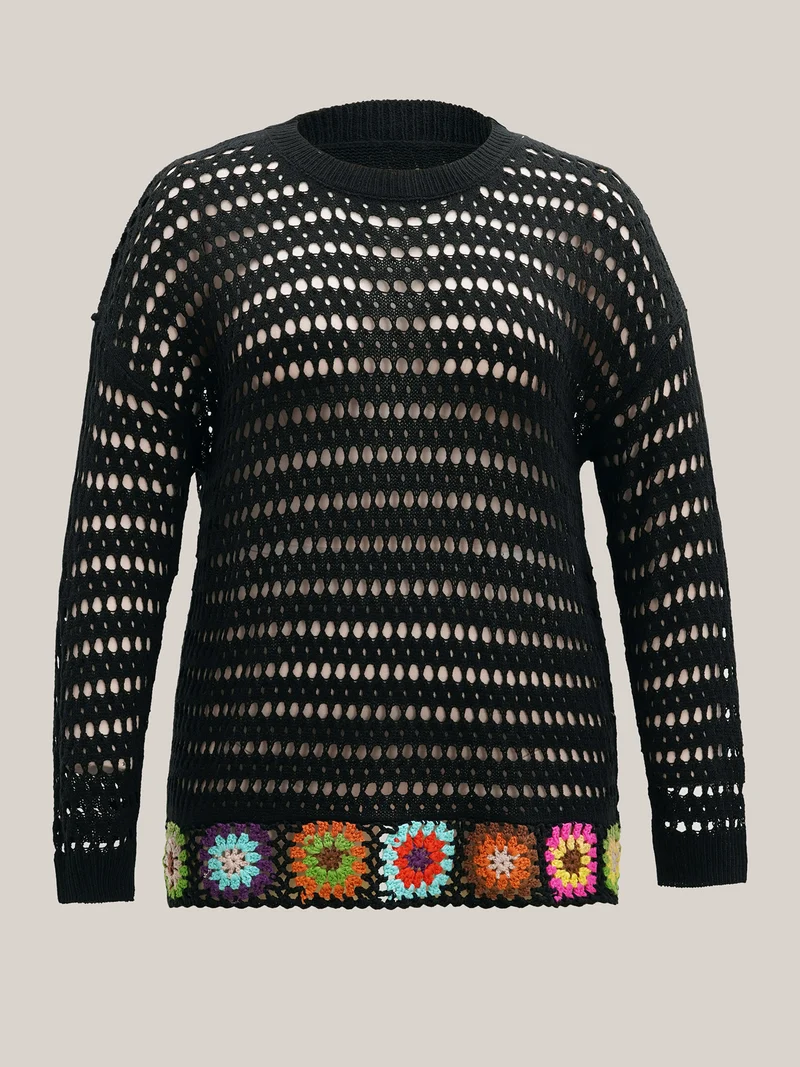 Hand Crochet Floral Cut-Out Pullover
