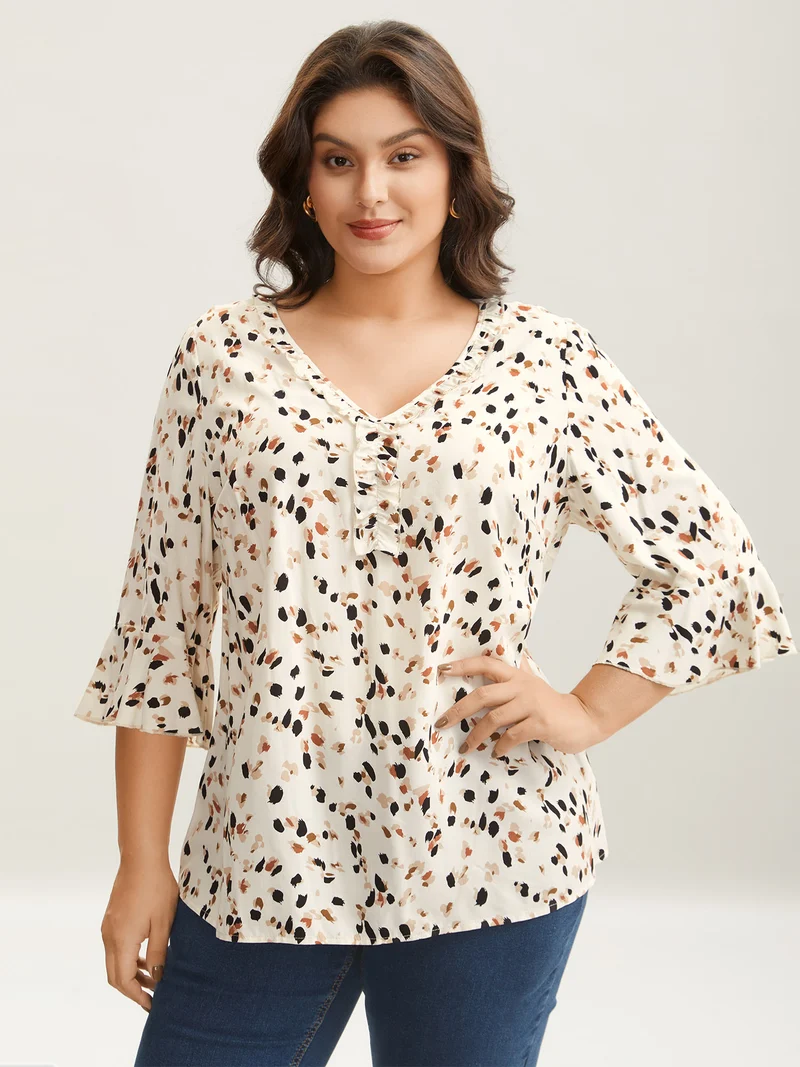 Leopard Print Ruffled Detail Shirt