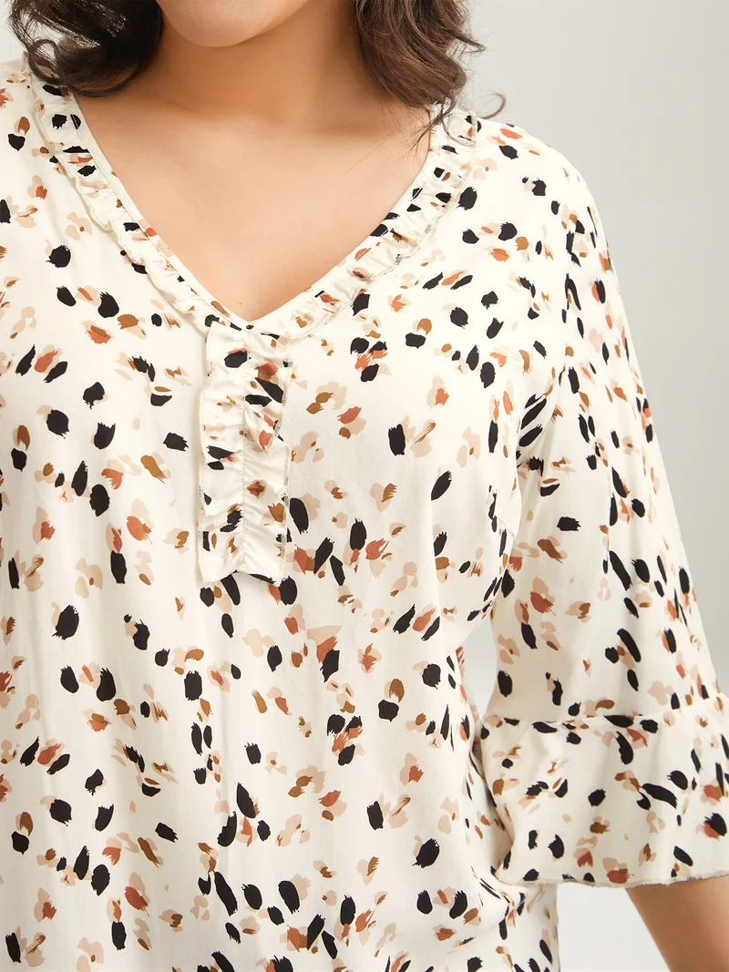 Leopard Print Ruffled Detail Shirt