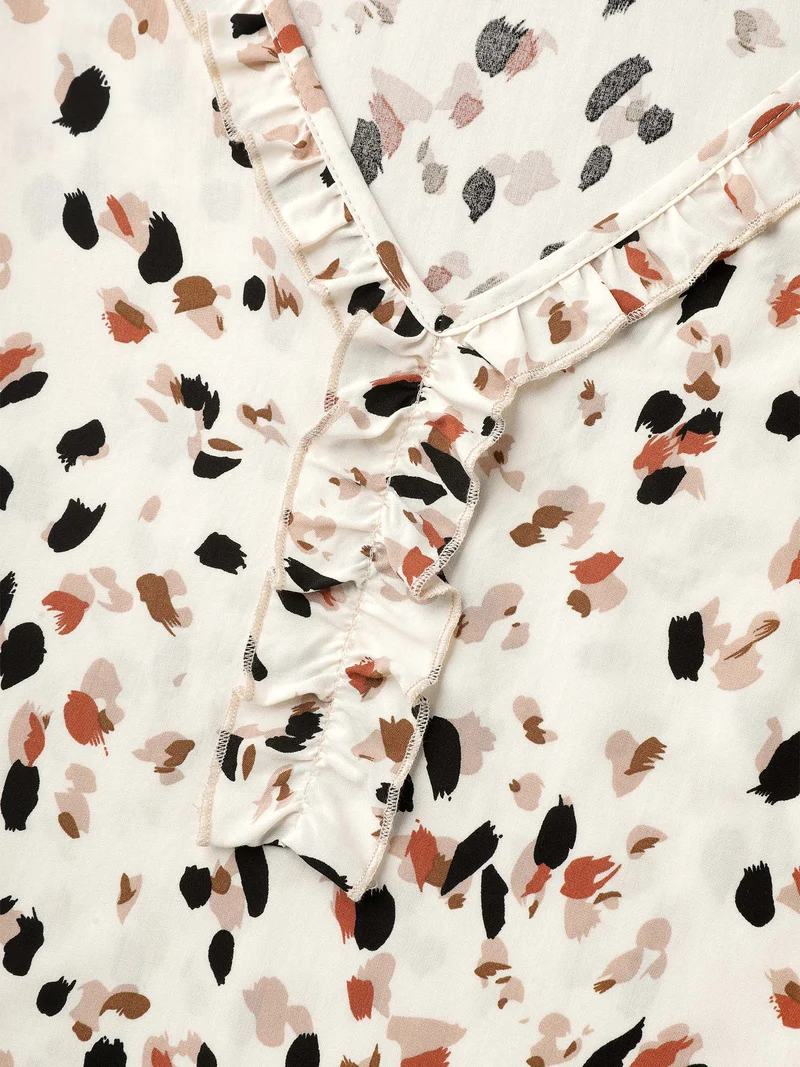 Leopard Print Ruffled Detail Shirt