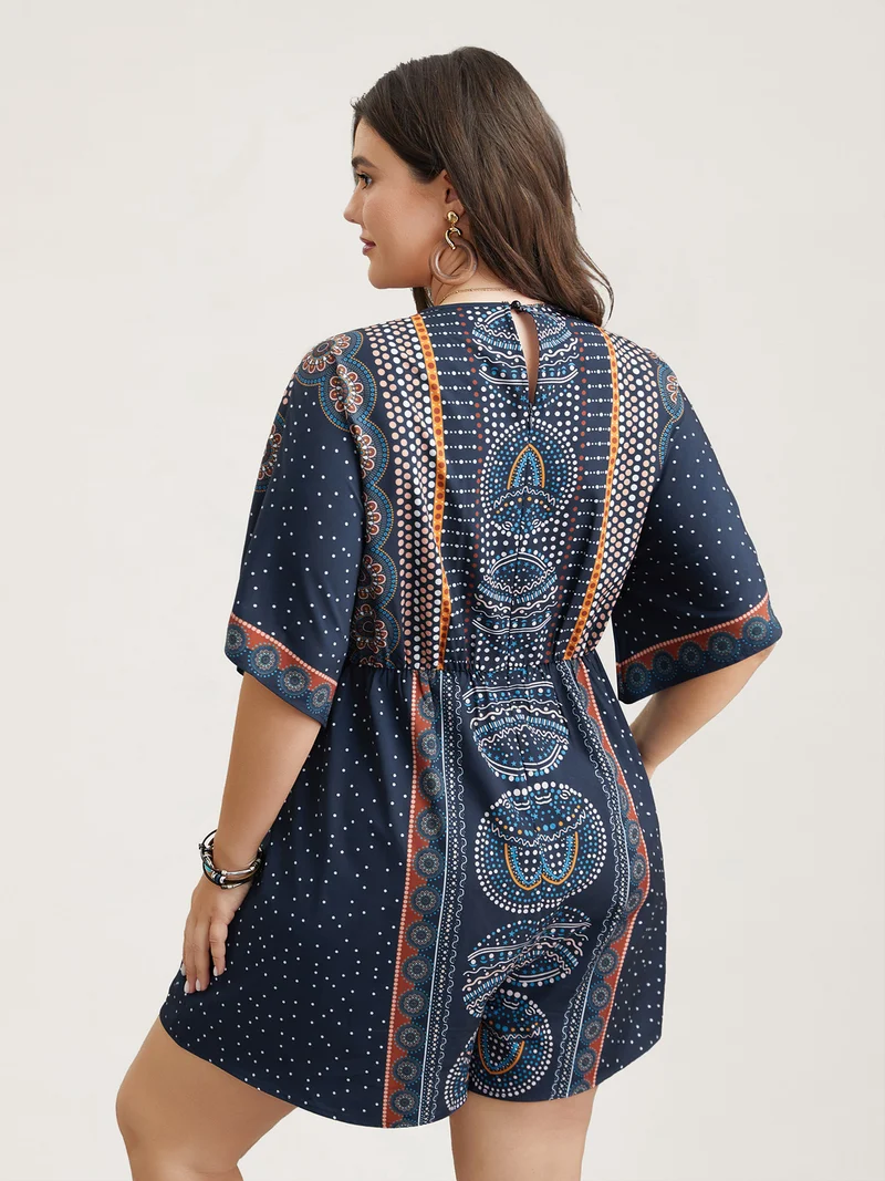 Mixed Ornate Print Pockets Romper