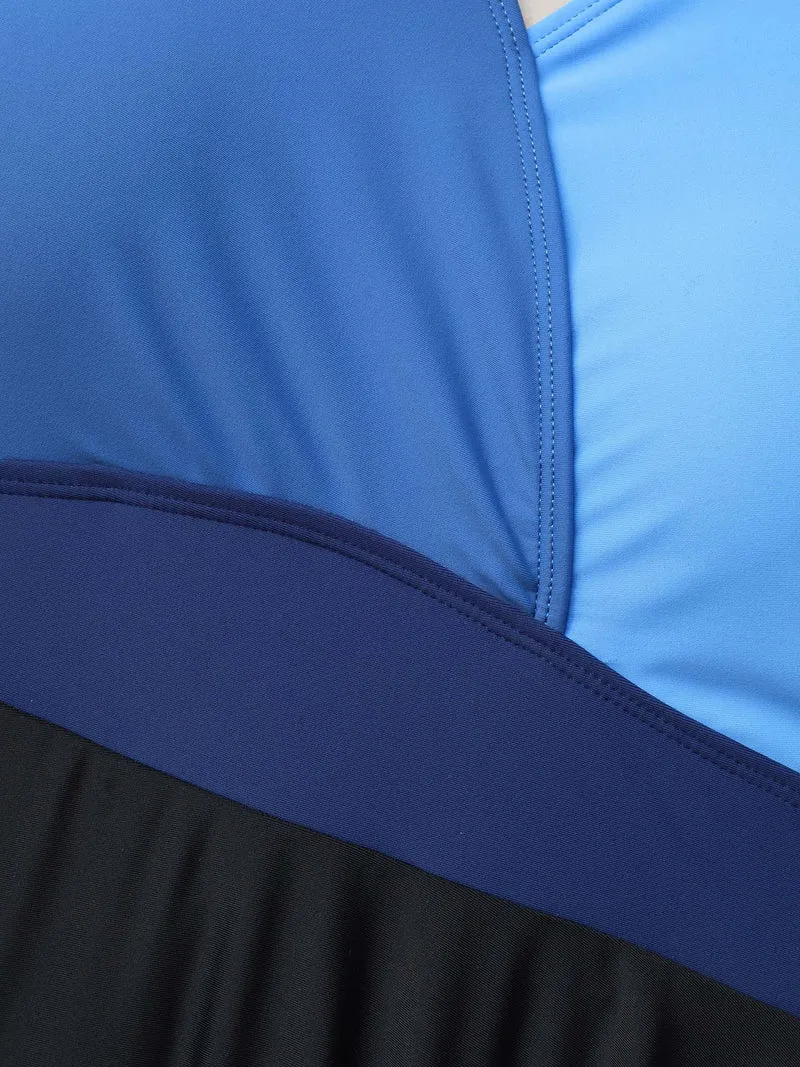 Color-Block Surplice Neck Adjustable Swim Dress