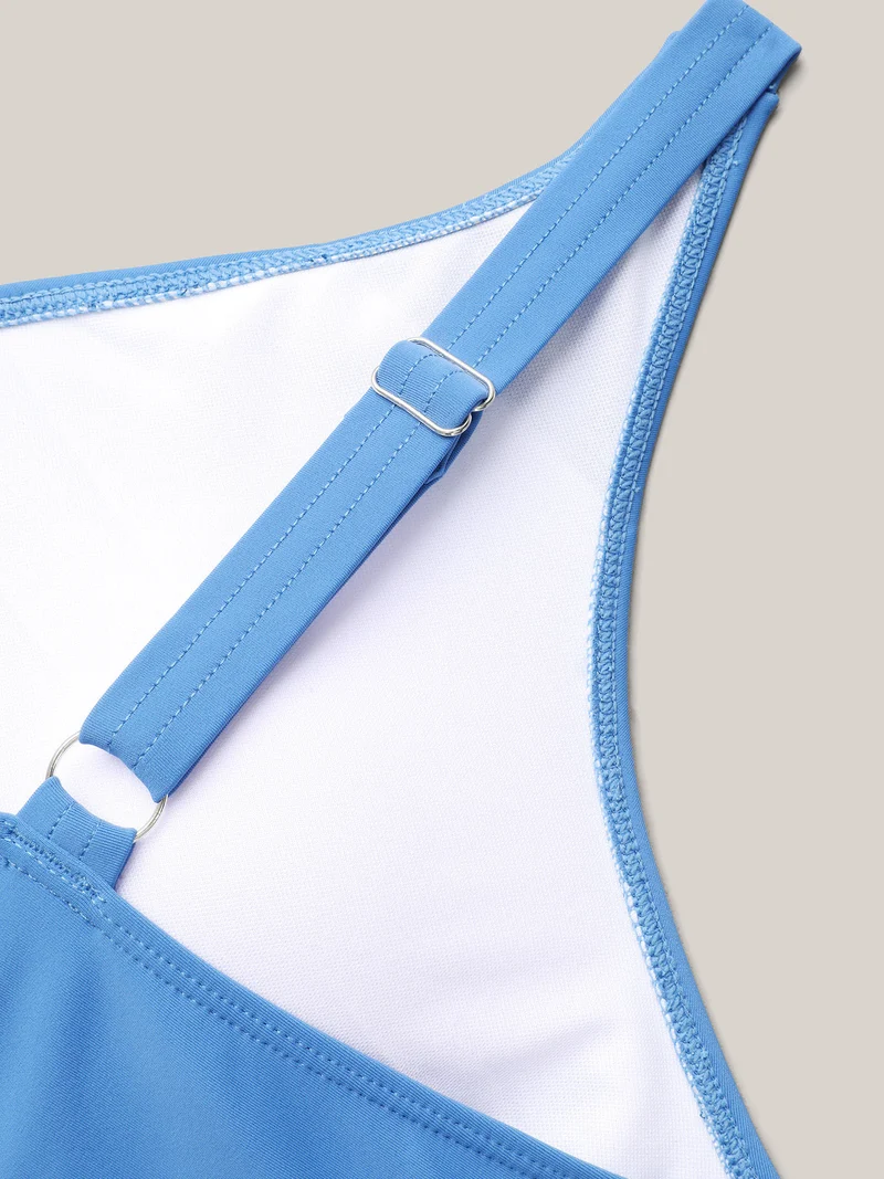 Color-Block Surplice Neck Adjustable Swim Dress