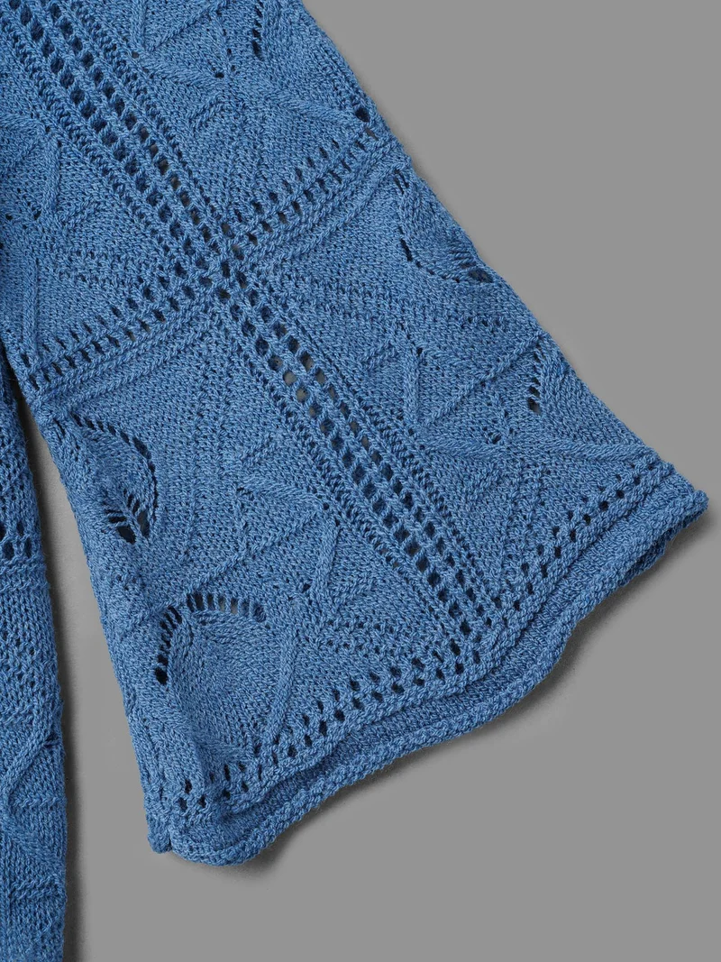 Front-Tie Textured Eyelet Knit Cardigan
