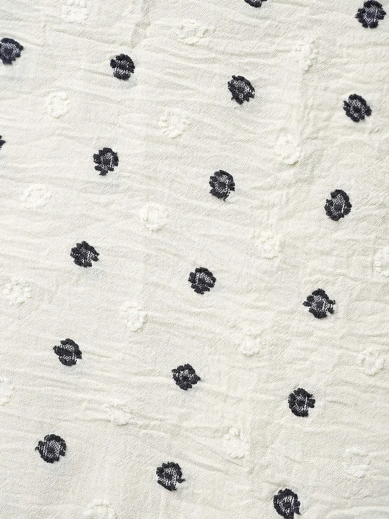 Textured Polka Dot Print Flared Sleeve Shirt