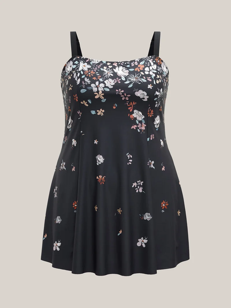 Floral Print Non-Removable Cups Swim Dress