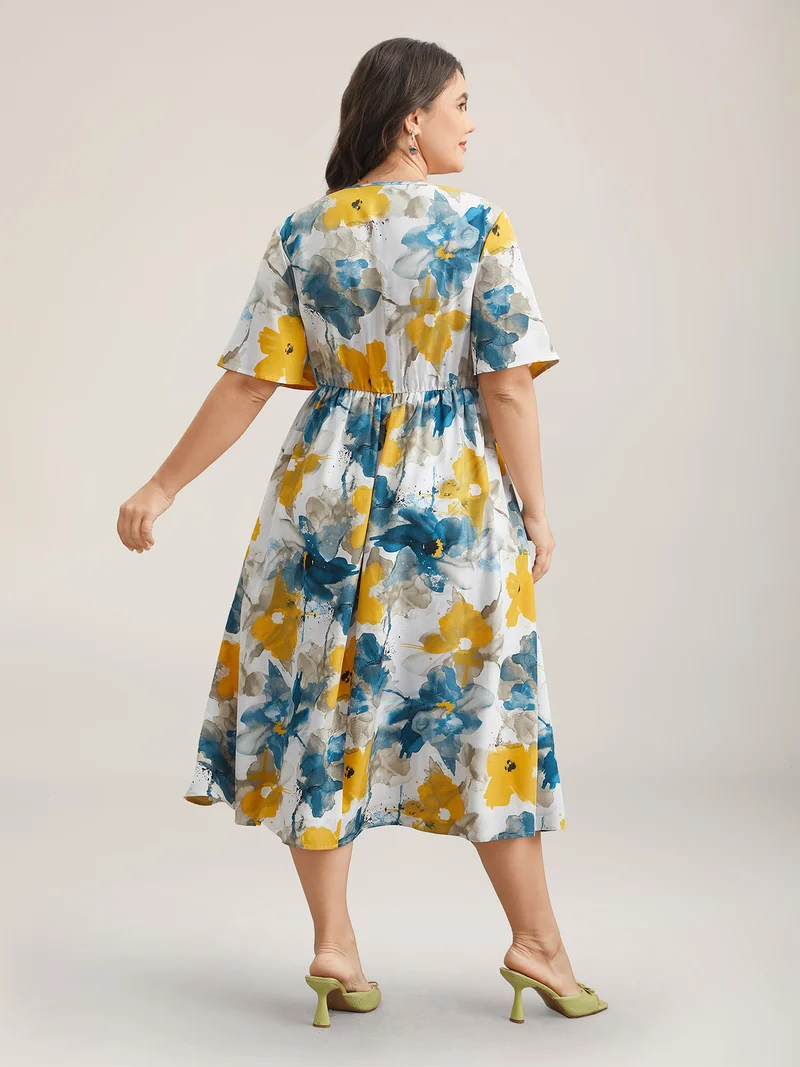 Floral Wrap Neck Fit & Flare Dress