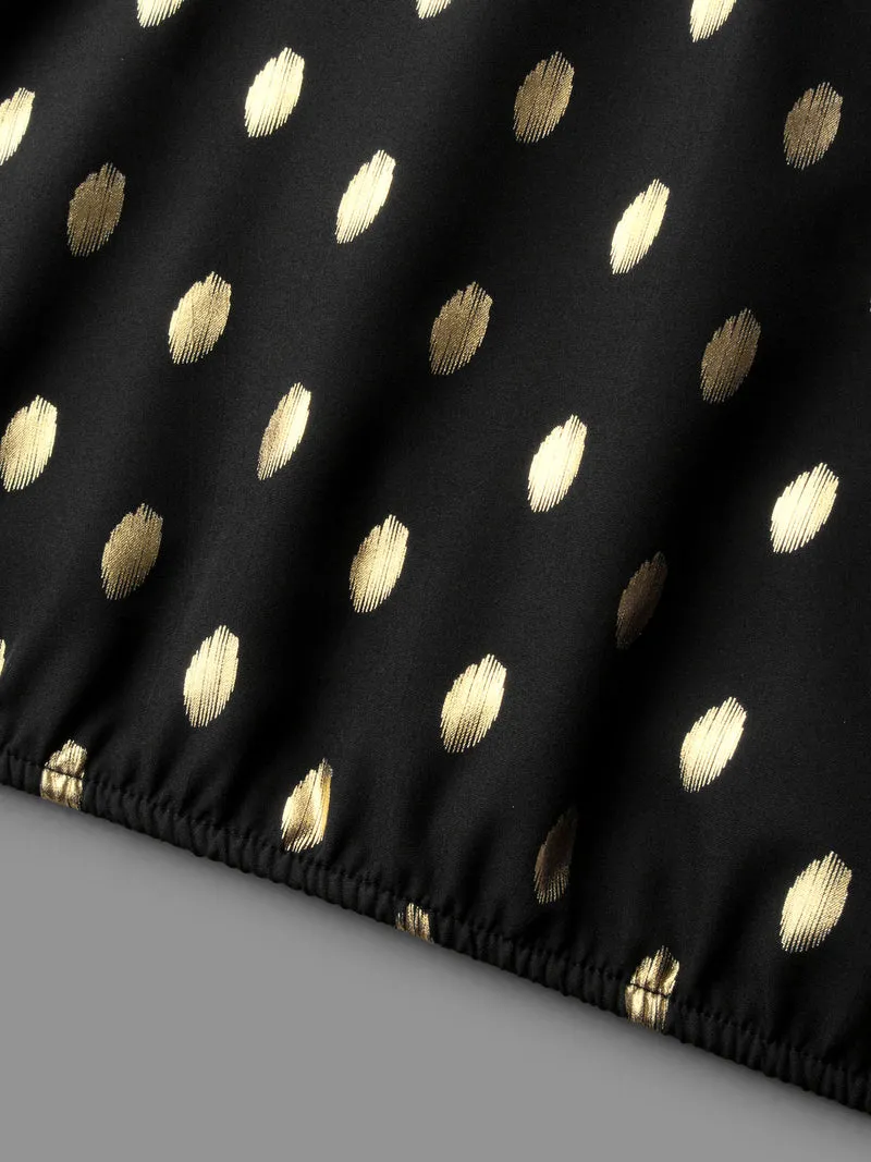 Glitter Overlap Collar Tie Knot Blouse