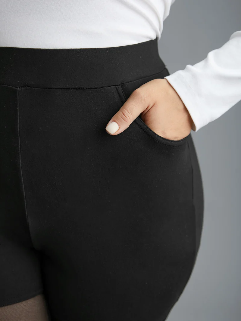 Mesh Patchwork Mid Rise Slim-Fit Leggings