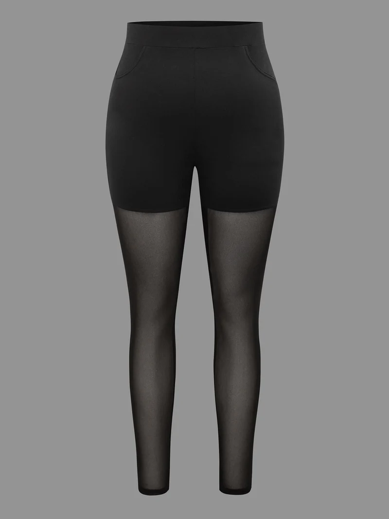 Mesh Patchwork Mid Rise Slim-Fit Leggings