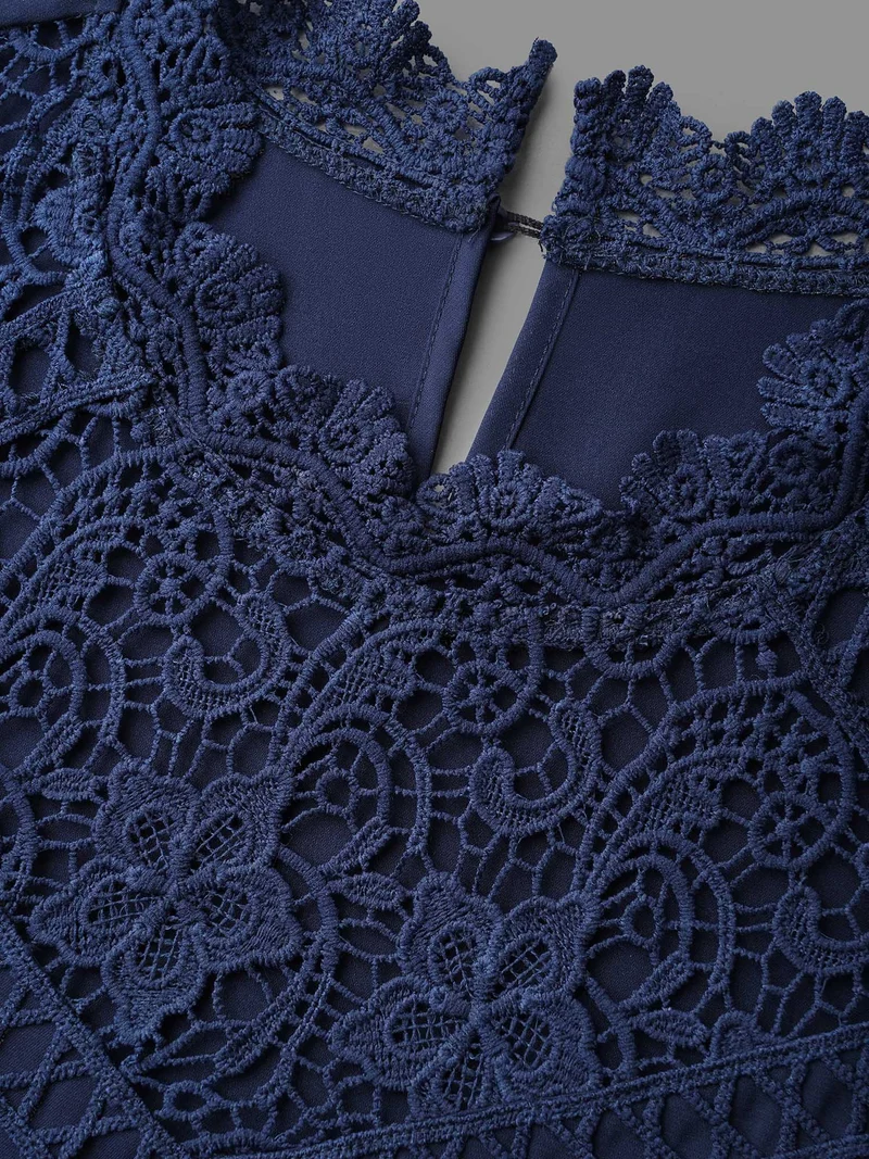Lace Cut-Out Sheer Stand Collar Blouse
