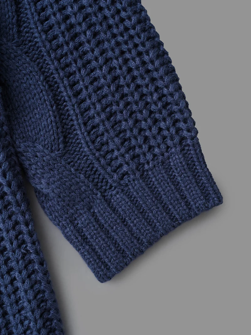 Cable Knit V-Neck Drop Shoulder Pullover