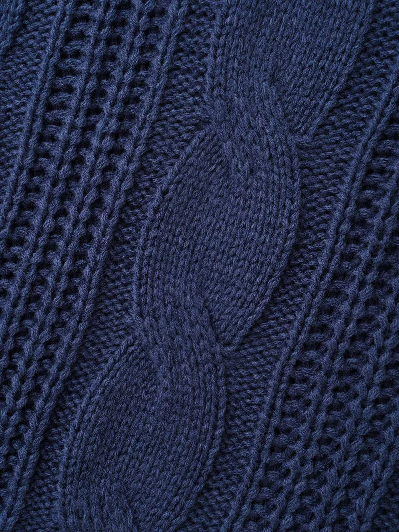Cable Knit V-Neck Drop Shoulder Pullover