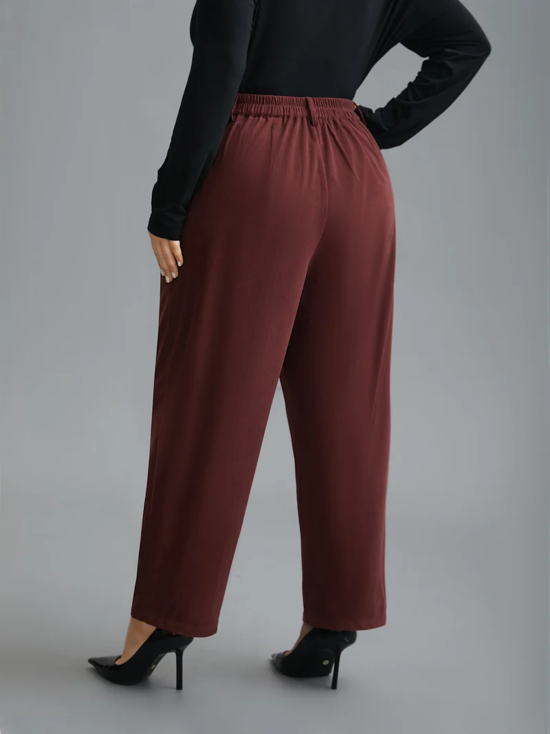Straight Leg Elastic Waist Corduroy Pants