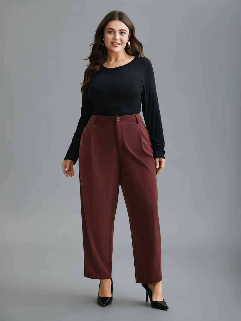 Straight Leg Elastic Waist Corduroy Pants