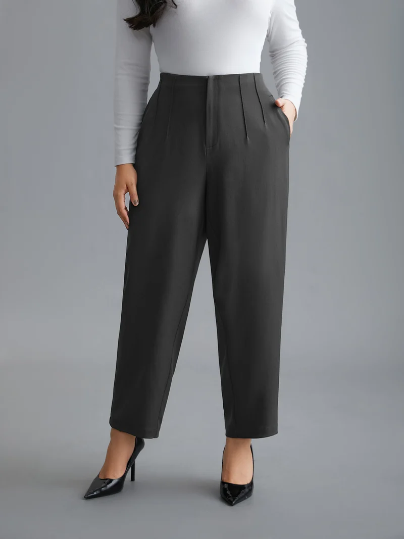 Pleated Mid-Rise Straight Leg Pants