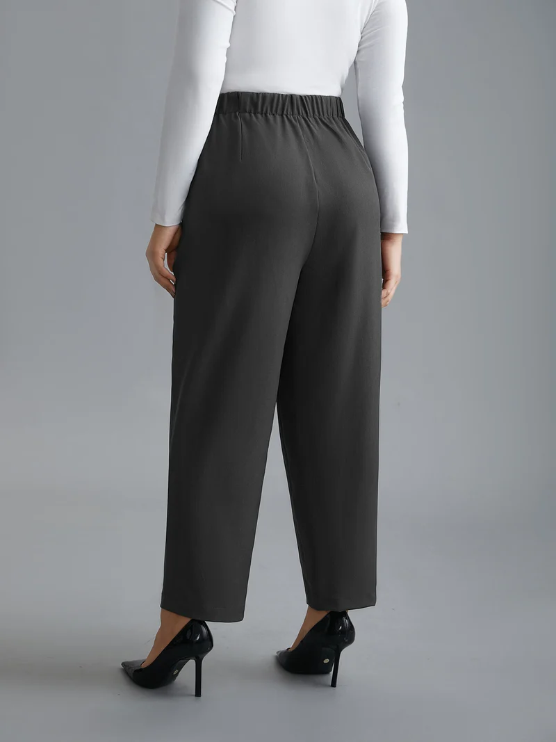 Pleated Mid-Rise Straight Leg Pants