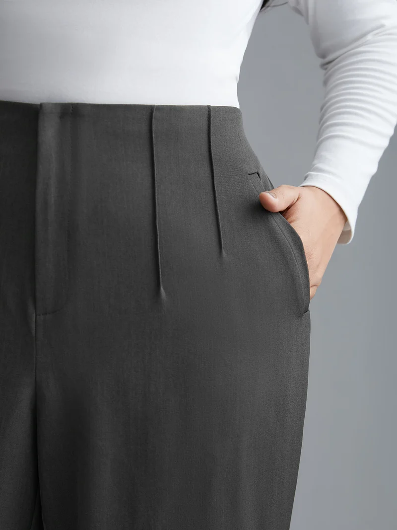 Pleated Mid-Rise Straight Leg Pants