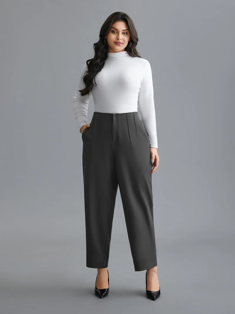 Pleated Mid-Rise Straight Leg Pants