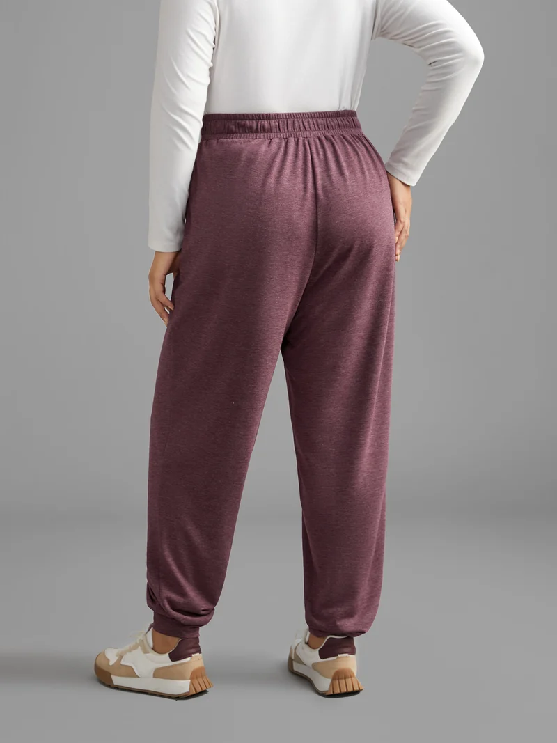 Heather Elastic Waist Mid Rise Pants