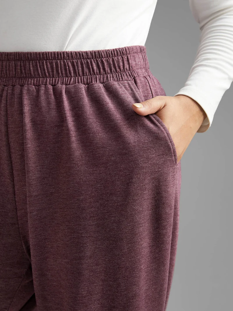 Heather Elastic Waist Mid Rise Pants