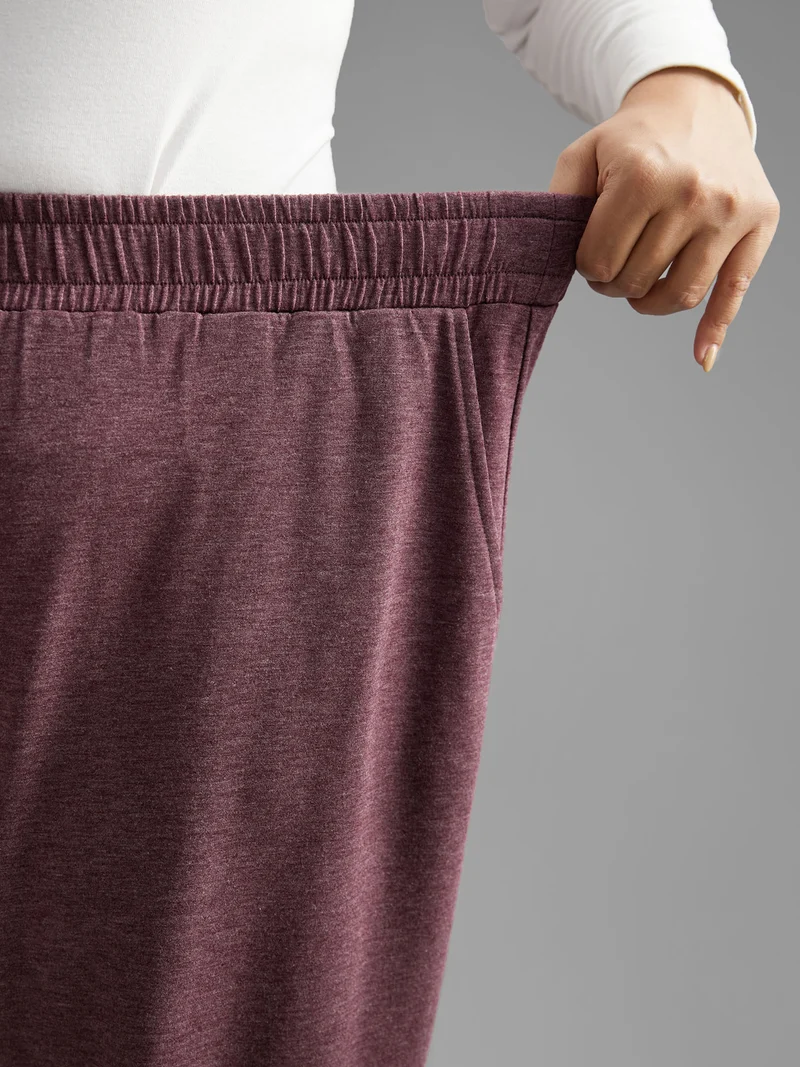 Heather Elastic Waist Mid Rise Pants