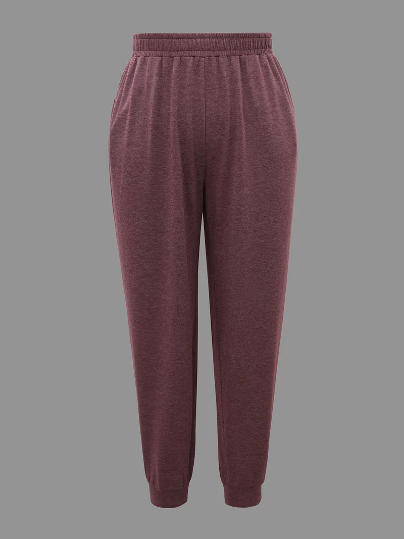 Heather Elastic Waist Mid Rise Pants