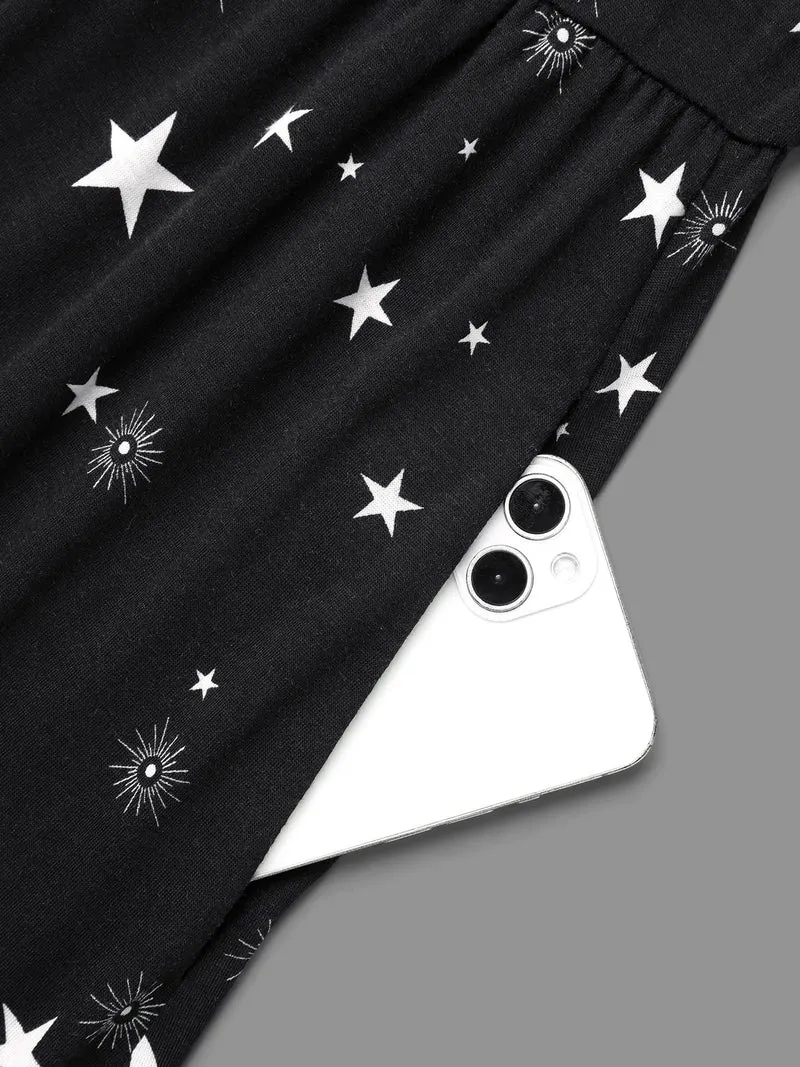 Moon & Star Print Lace Trim Sleep Dress