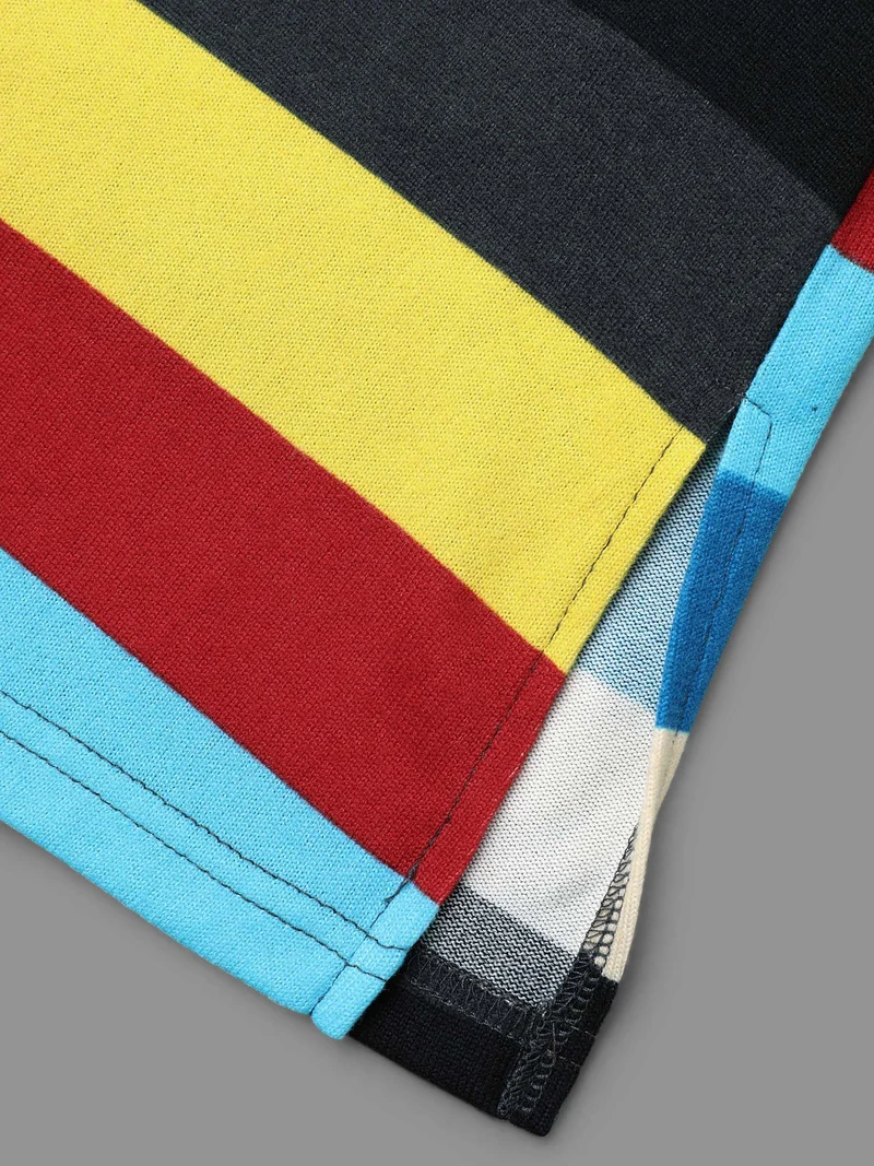 Multi-Color Striped Stretchy Crew Neck T-shirt
