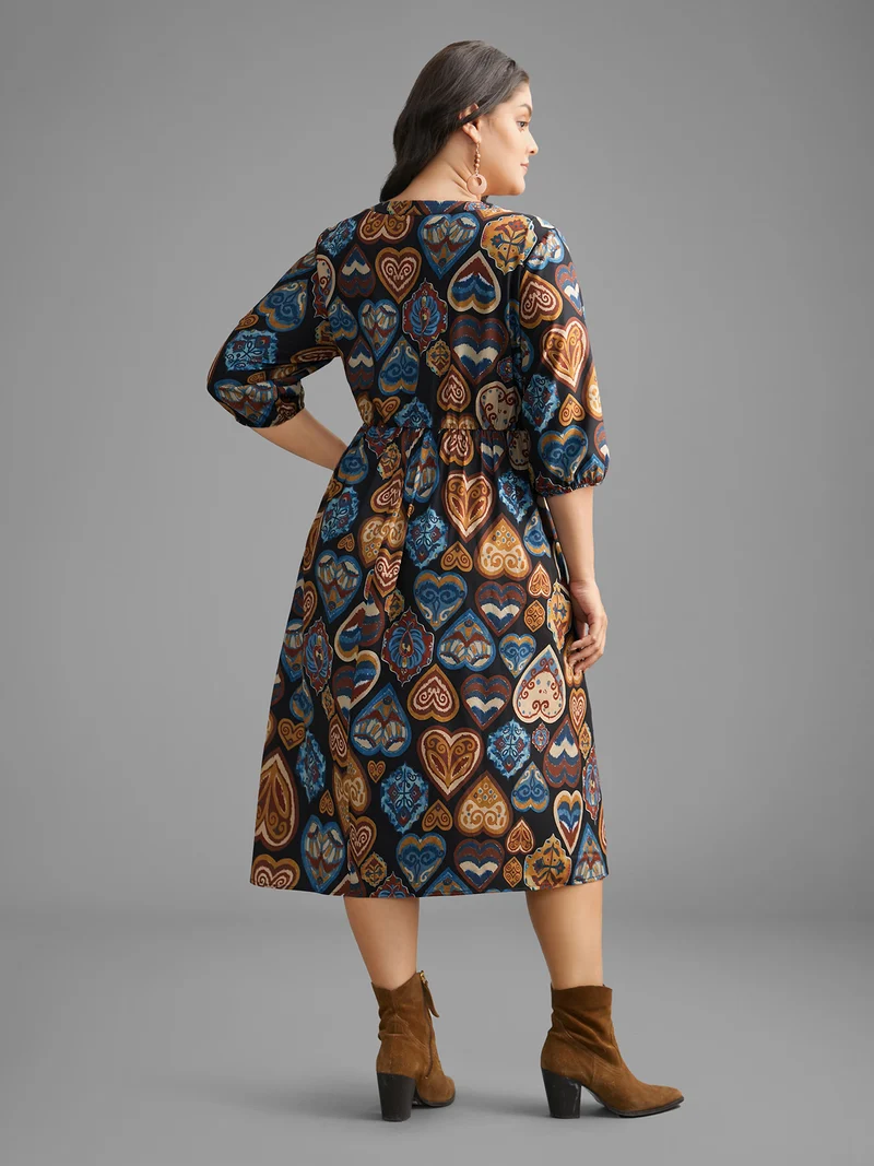 Bandana Elastic Waist Lantern Sleeve Dress