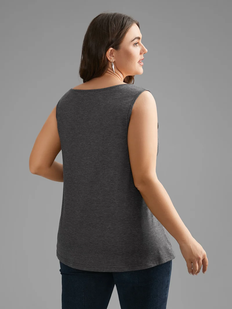 Notched Collar Contrast Patchwork Gathered Tank Top