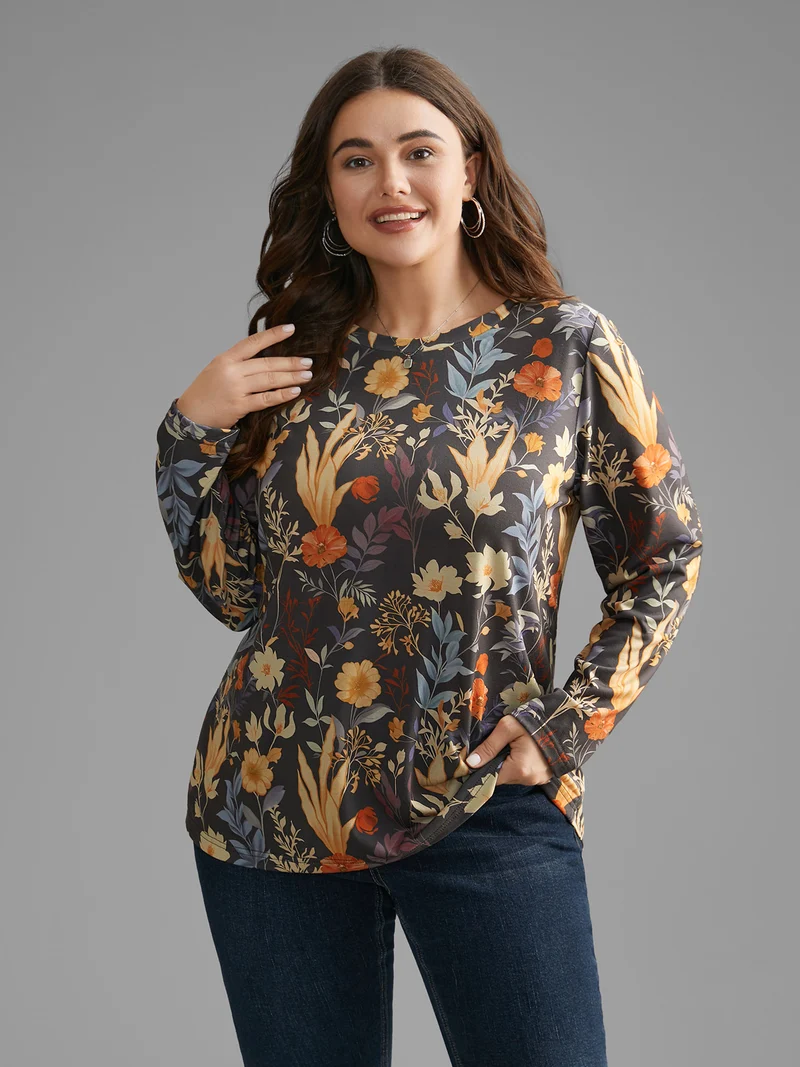 Floral Print Round Neck T-shirt
