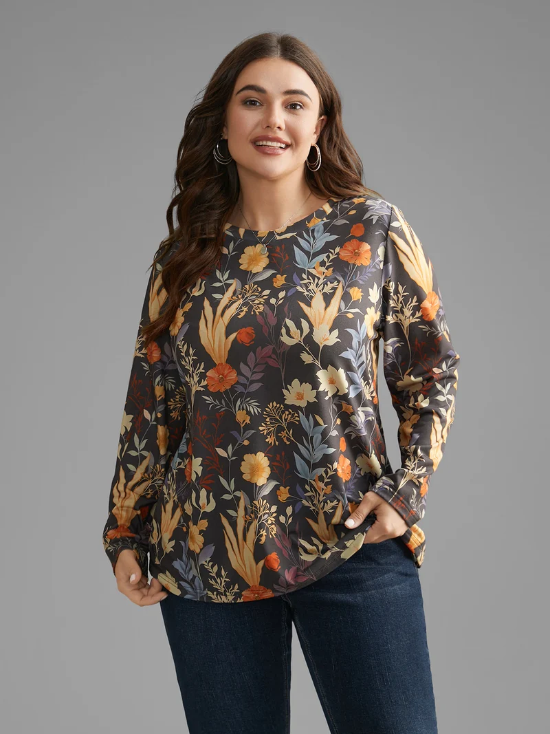 Floral Print Round Neck T-shirt