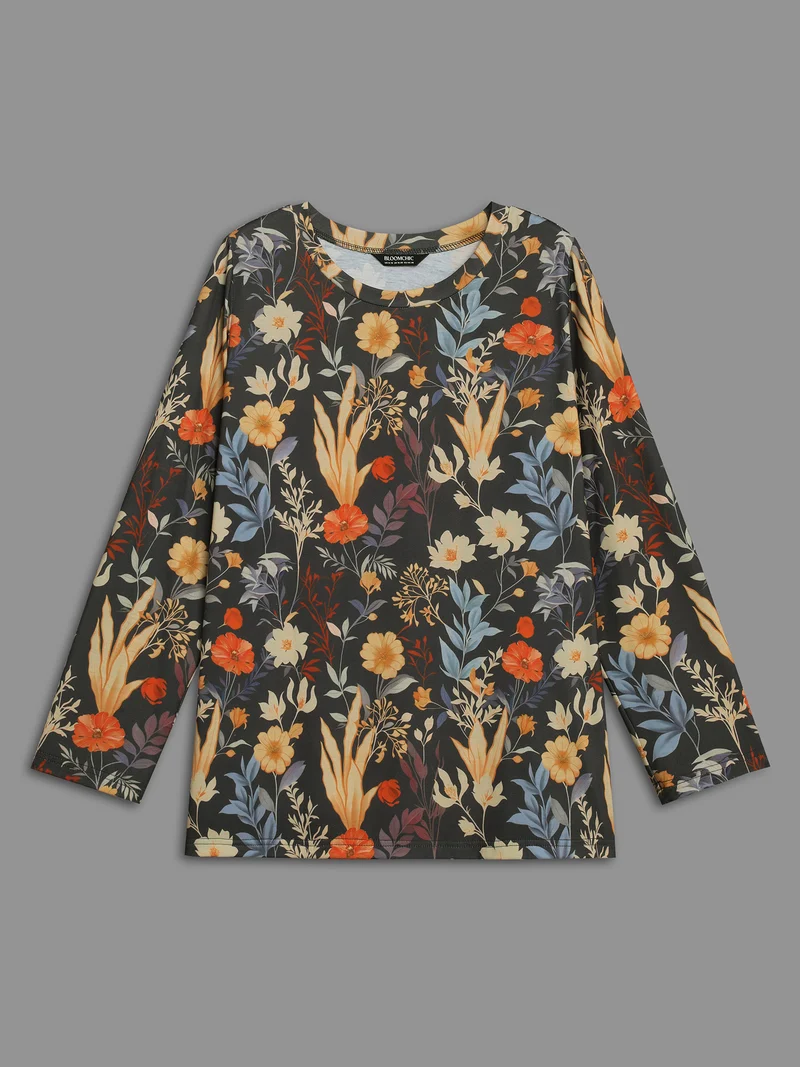 Floral Print Round Neck T-shirt