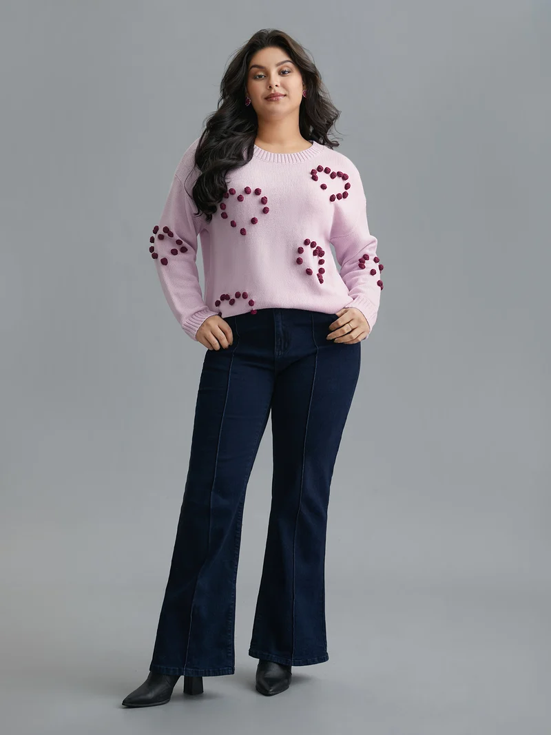 3D Hearts Drop Shoulder Sleeve Pullover