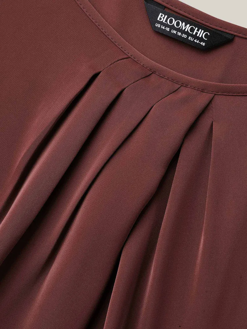 Solid Crew Neck Lantern Sleeve Blouse