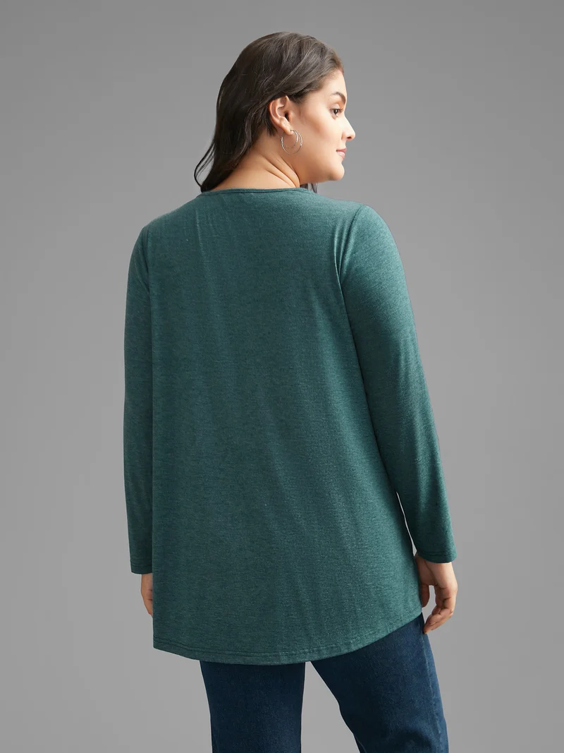 Cowl Neck Plain Wrap Hem T-shirt