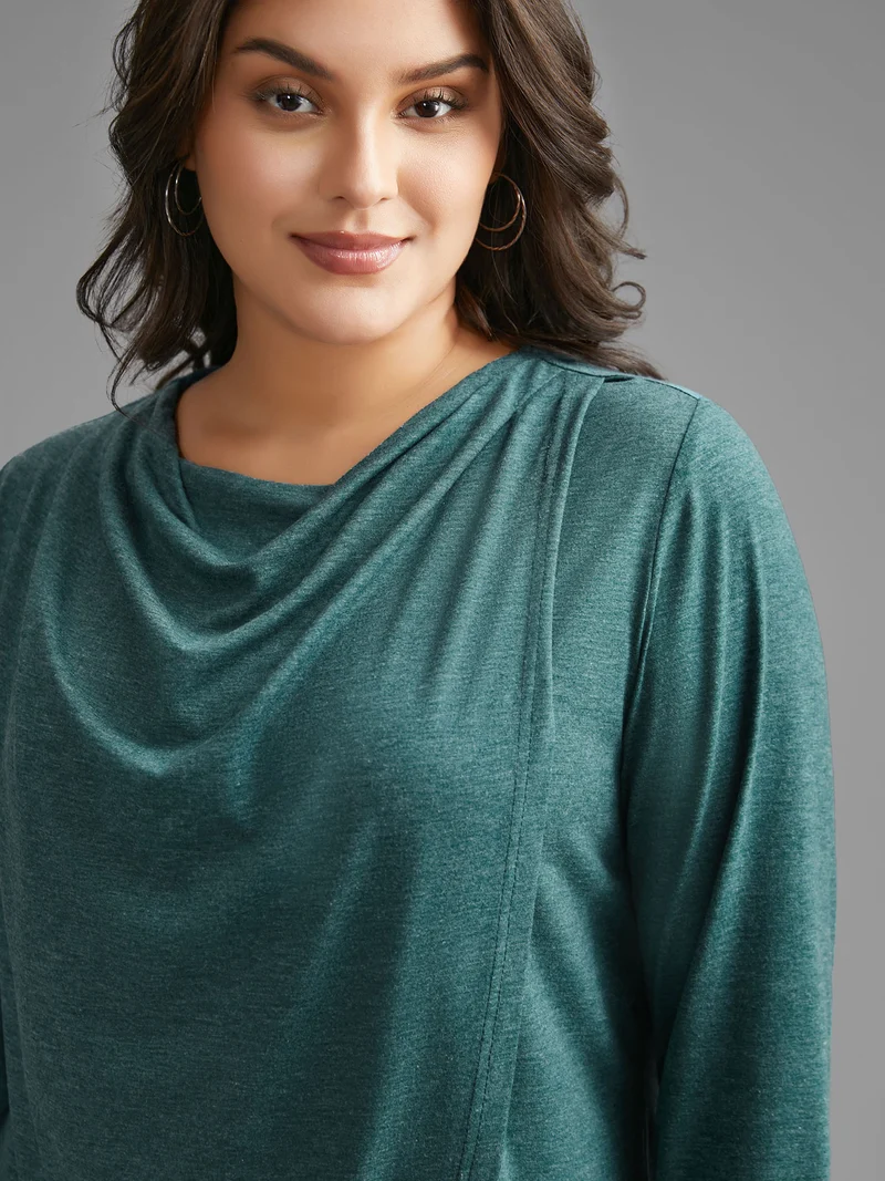 Cowl Neck Plain Wrap Hem T-shirt