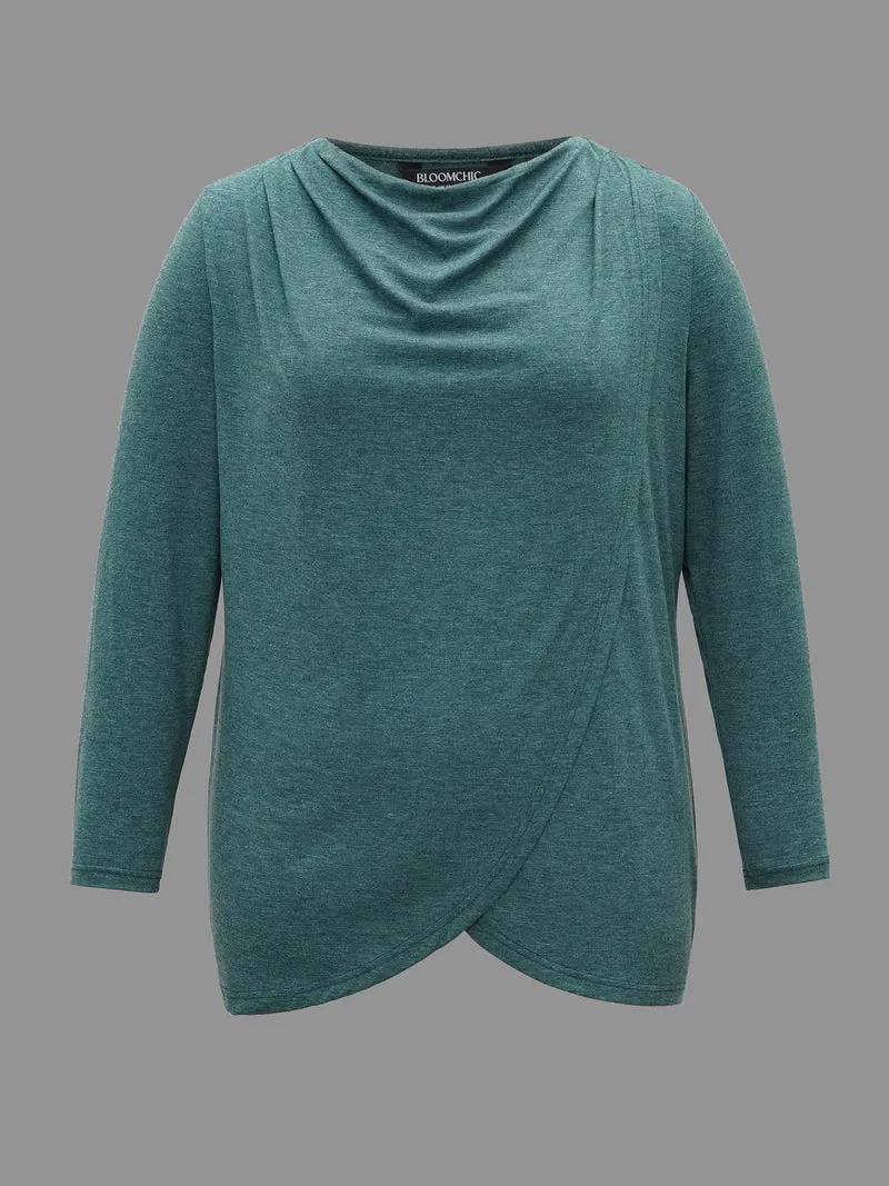 Cowl Neck Plain Wrap Hem T-shirt