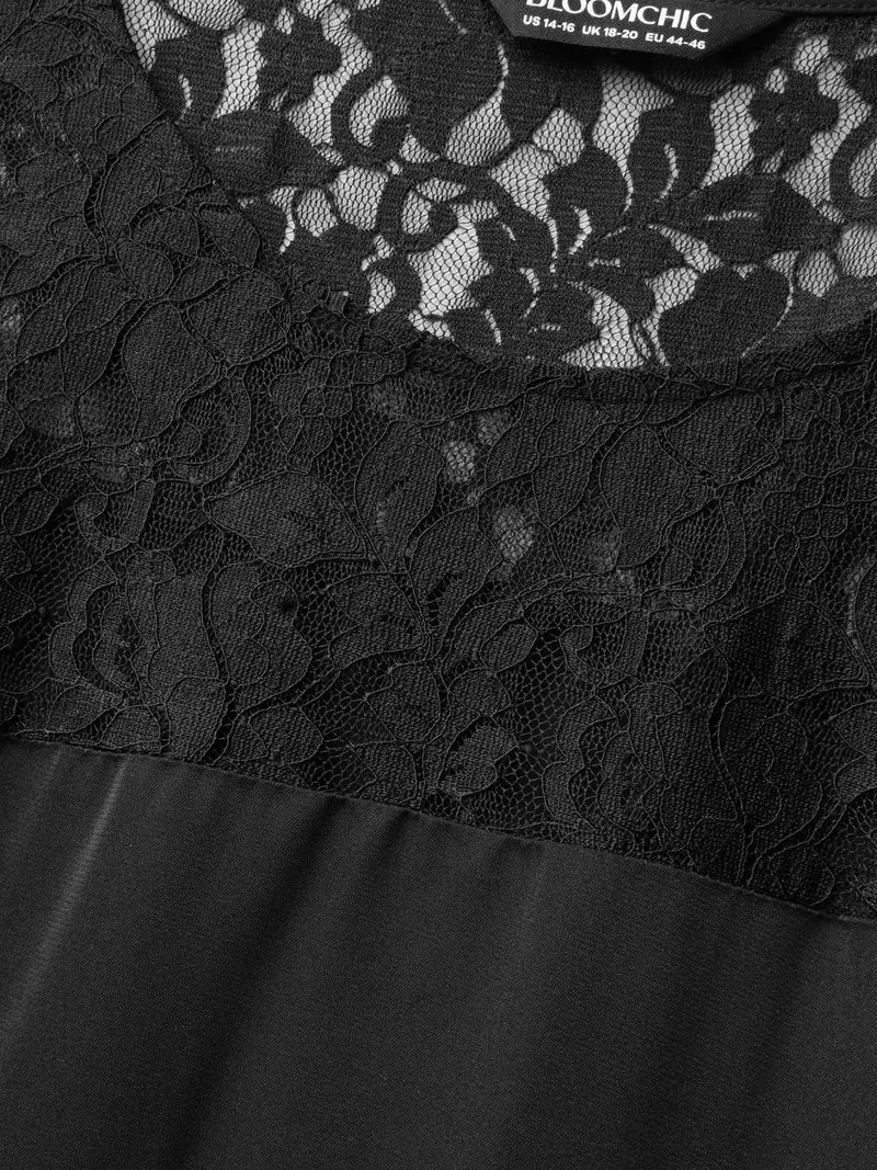 Lace Panel Elastic Waist Ruffle Sleeve Dress