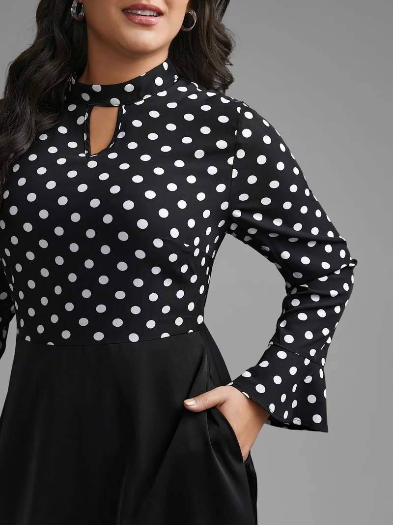 Polka Dot Patchwork Keyhole Dress