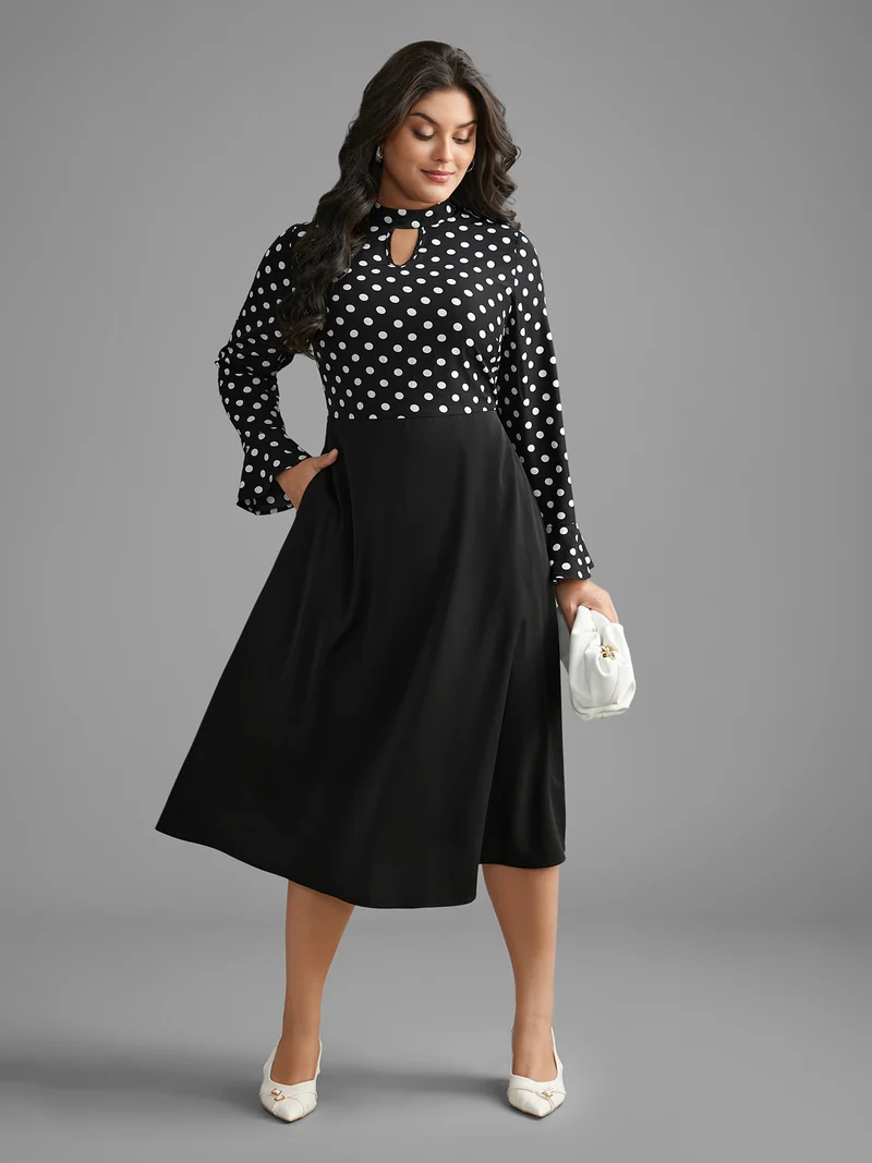Polka Dot Patchwork Keyhole Dress