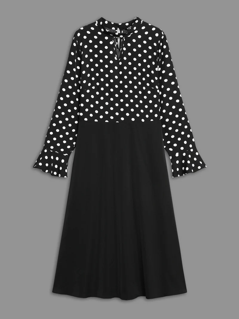 Polka Dot Patchwork Keyhole Dress