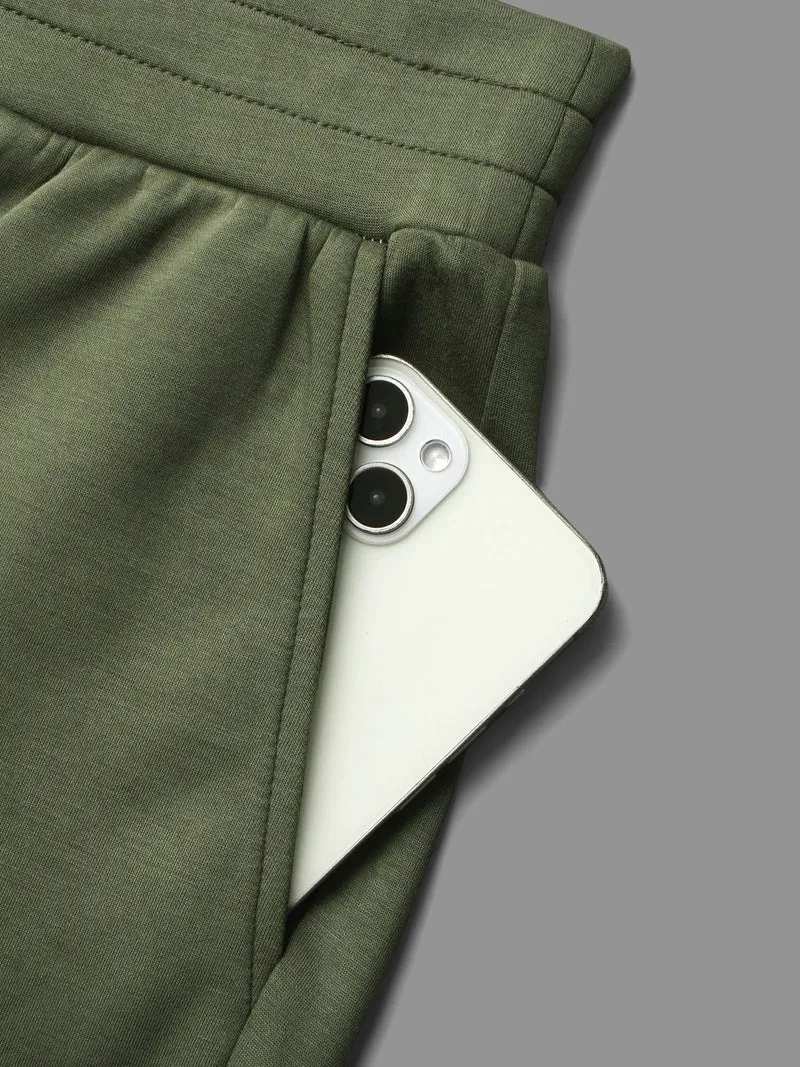 Solid Elastic Waist Mid Rise Pants