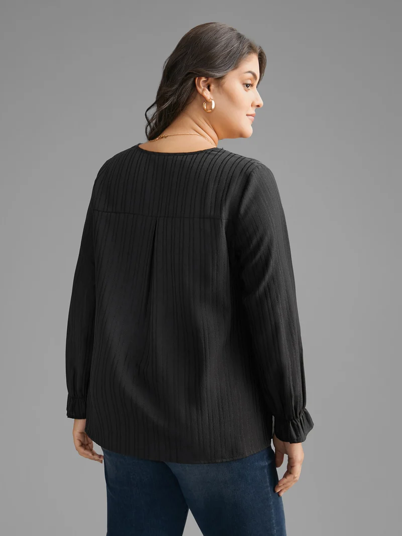 Textured Lace Patchwork Pleated Blouse